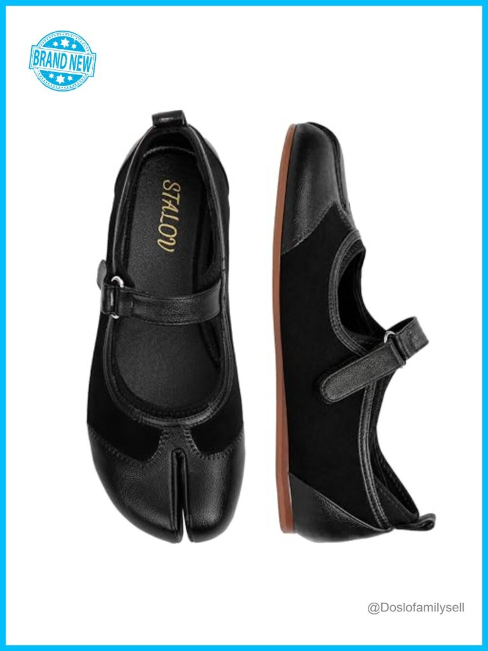 Suede Split-Toe Ballet Flats Low Heel Round Toe Mary Janes Comfort Walking